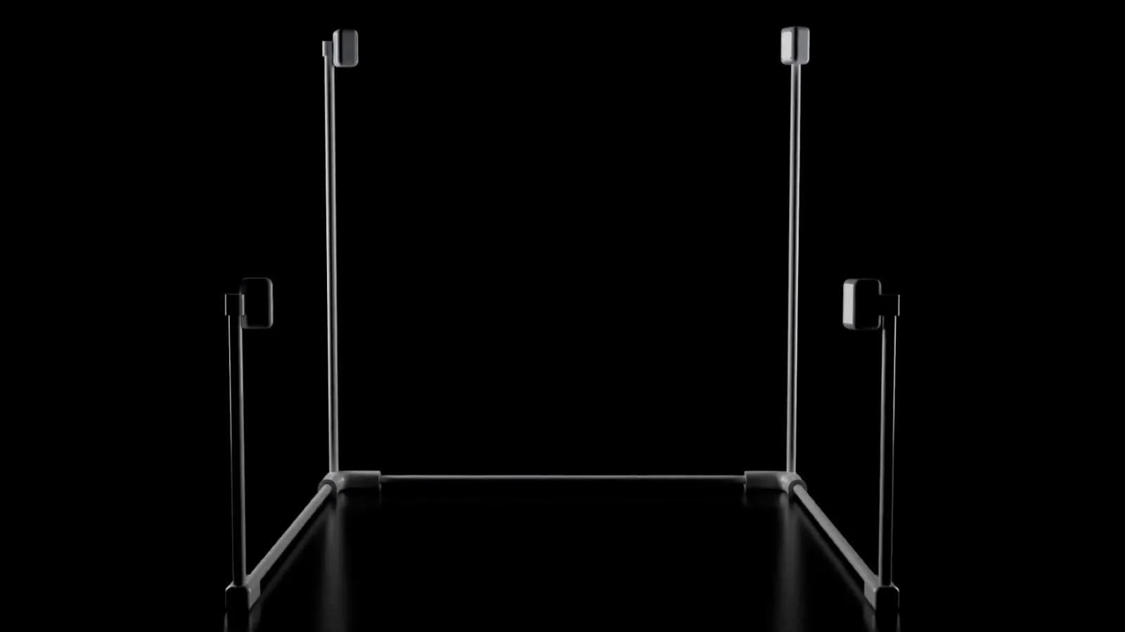 Render of a four-post frame with sensors at the top of each post